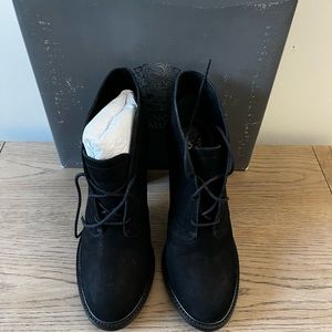 Vince Camuto, Black Suede Booties. Block heel.